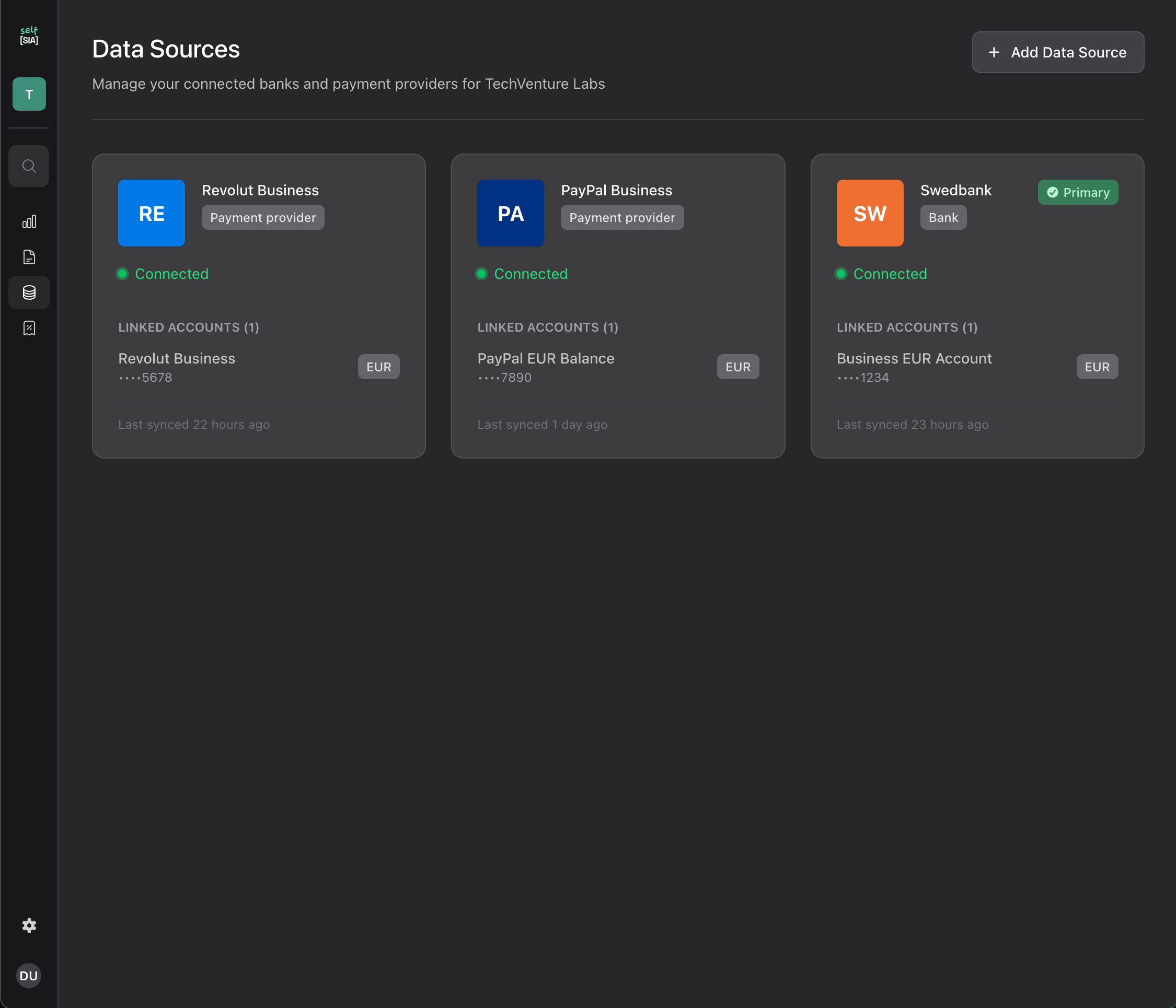 Data Sources - Connect banks and payment providers